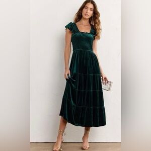 Hill House Ellie Velvet Silk Nap Dress Green